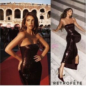 Retrofete Ember Strapless Sequin Dress in Dark Brown